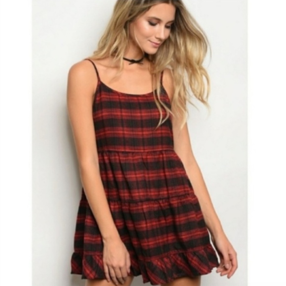 Red & Black Plaid Mini Dress / Tunic Top - Picture 2 of 2